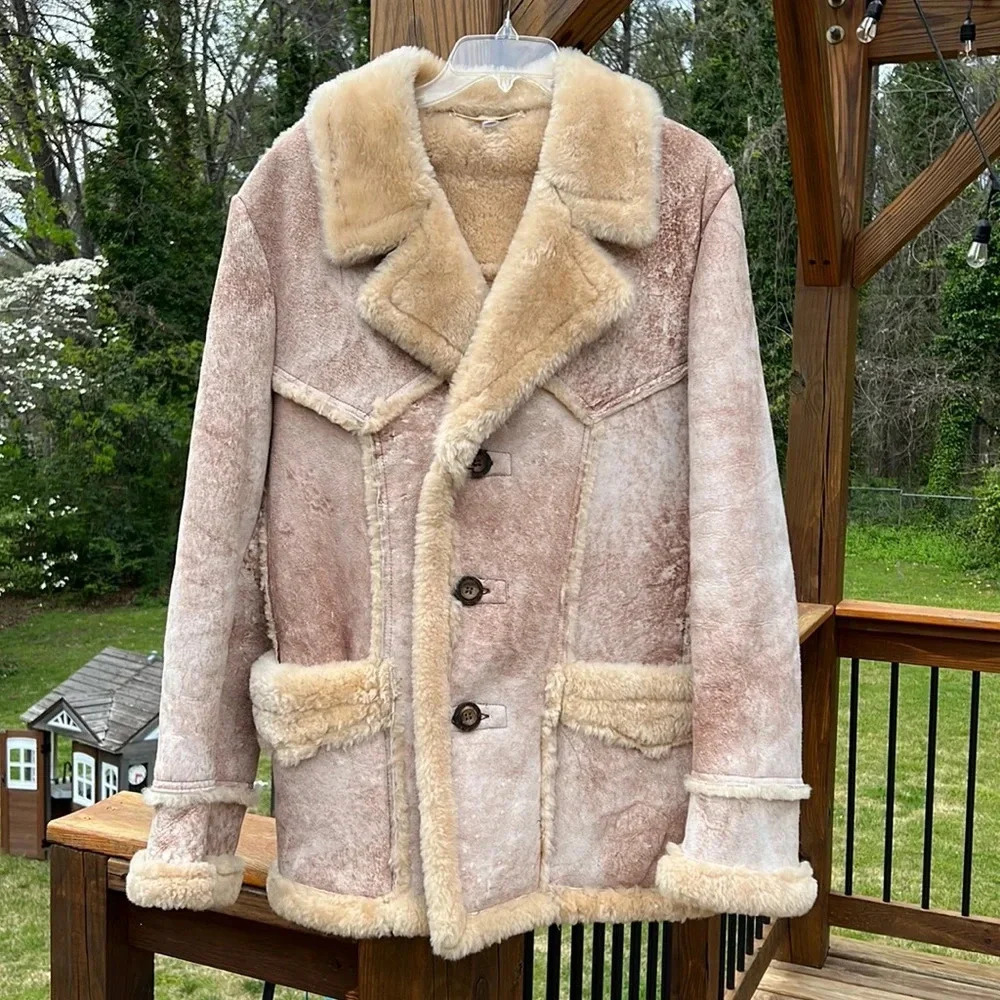 Vtg Original United Sheeplined Suede Leather Lamb Sheepskin Coat Sz40